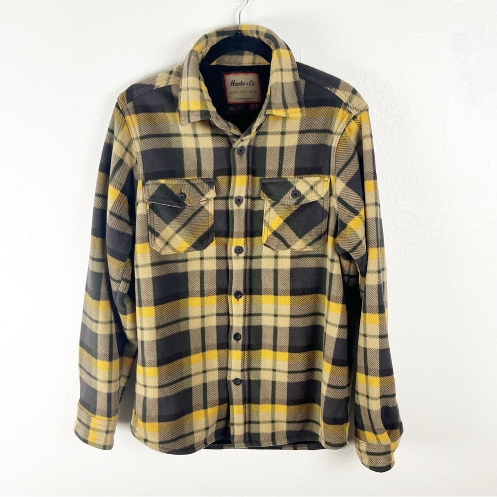 HAWKE & CO. Plaid Long Sleeves Button Down Fleece Lined Shacket, Size Small